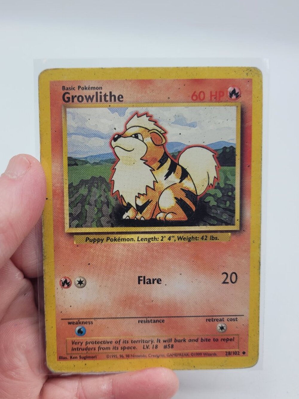 1999 Pokémon TCG Growlithe Base 28/102 Uncommon Unlimited HP